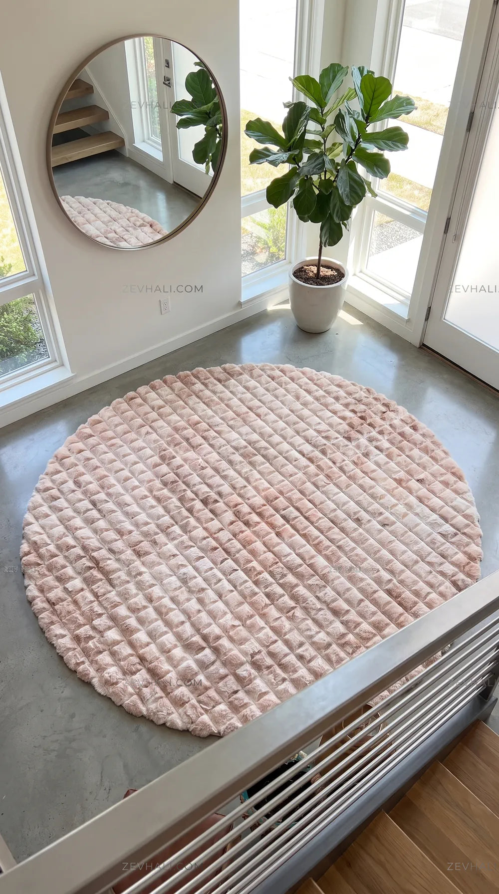 Zev Halı Nerm Batik Vizon Yuvarlak Dekoratif ve Yıkanabilir Yumuşak Peluş Halı NR16