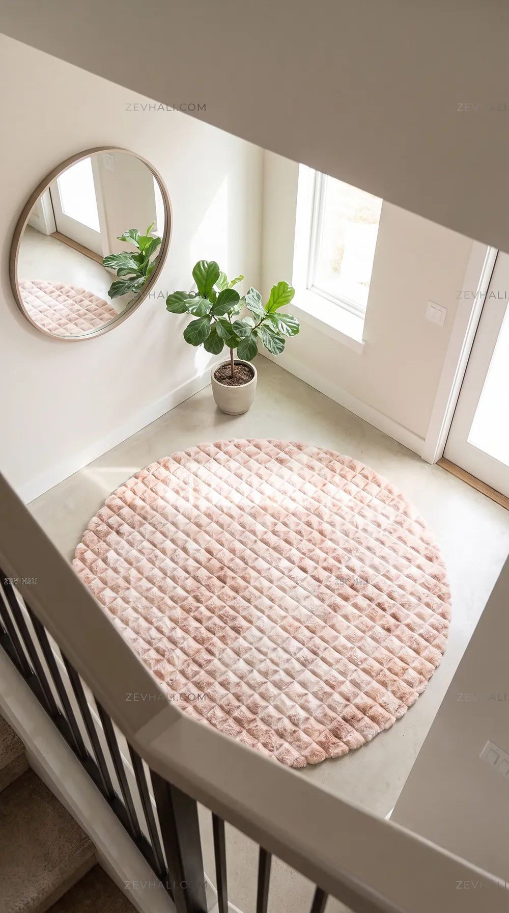 Zev Halı Nerm Batik Vizon Yuvarlak Dekoratif ve Yıkanabilir Yumuşak Peluş Halı NR16