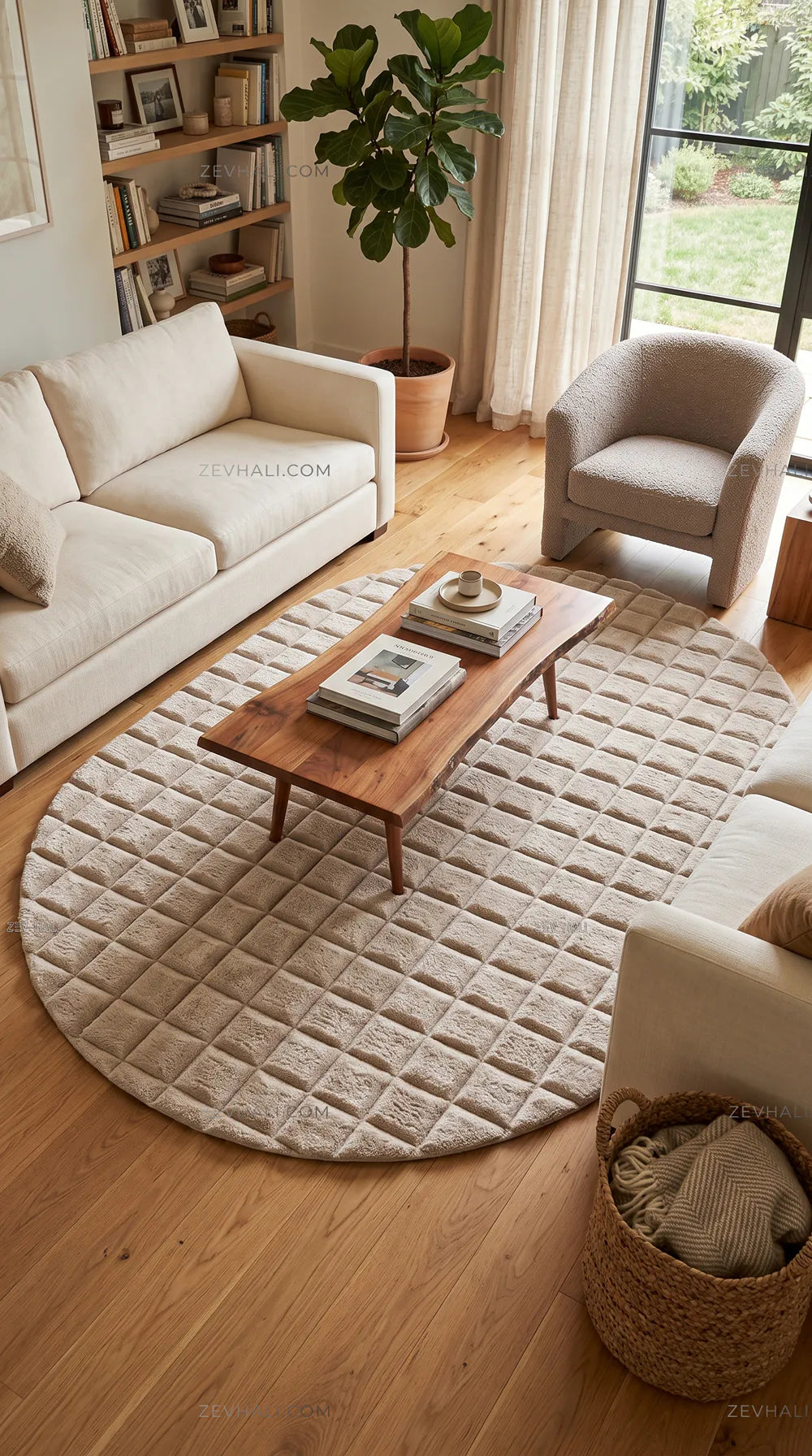 Zev Halı Nerm Bej Oval 3 Boyutlu Dokuma Makinede Yıkanabilir Modern Peluş Halı NR18