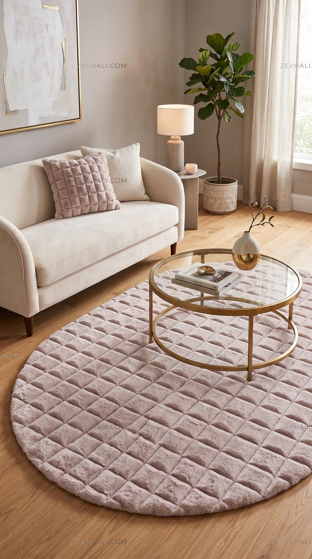 Zev Halı Nerm Pudra Oval 3 Boyutlu Dokuma Kaymaz Tabanlı Yıkanabilir Peluş Halı NR19
