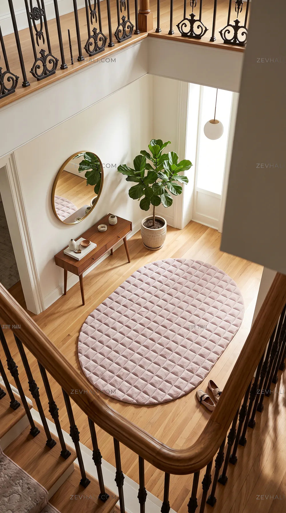 Zev Halı Nerm Pudra Oval 3 Boyutlu Dokuma Kaymaz Tabanlı Yıkanabilir Peluş Halı NR19