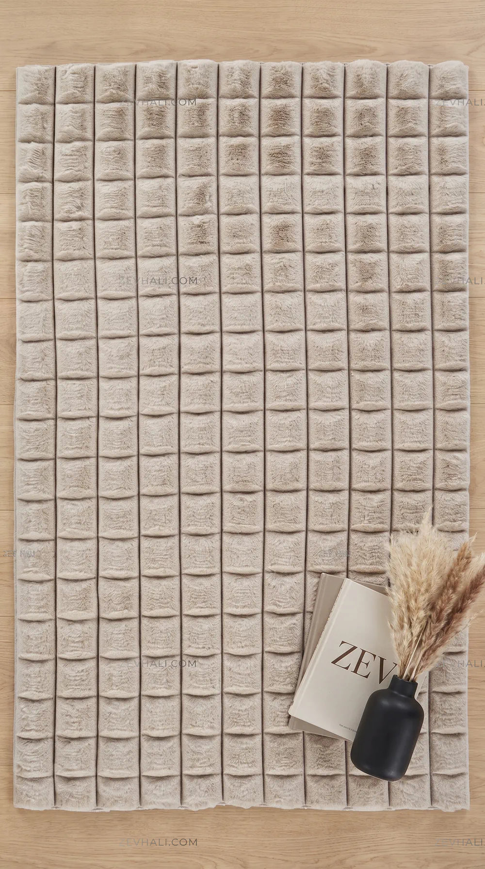 Zev Halı Nerm Bej Kaymaz Keten Taban Yıkanabilir Tüy Dökmeyen Peluş Halı NR02 | Peluş Halı | Zev Halı