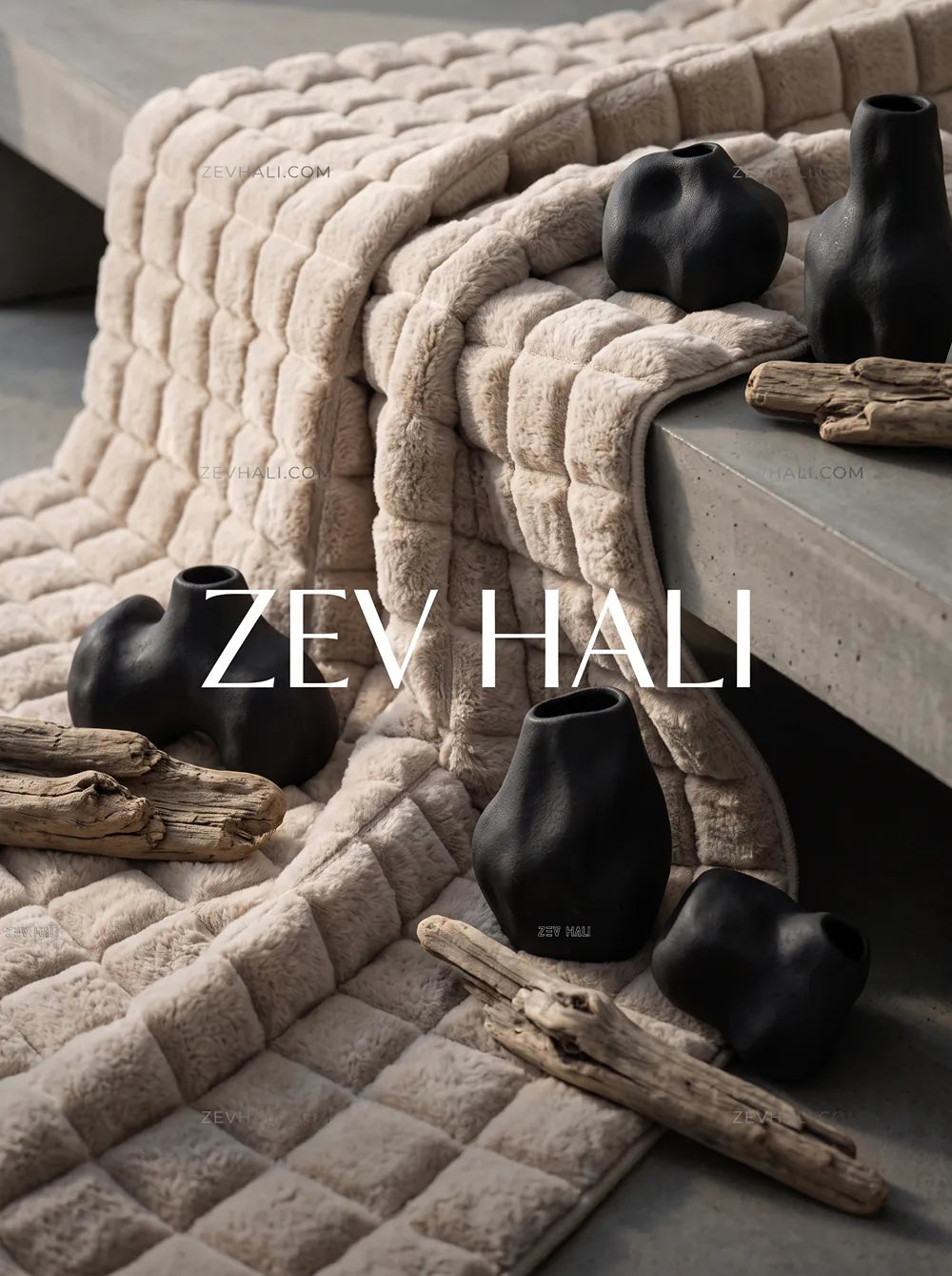 Zev Halı Nerm Bej Kaymaz Keten Taban Yıkanabilir Tüy Dökmeyen Peluş Halı NR02 | Peluş Halı | Zev Halı