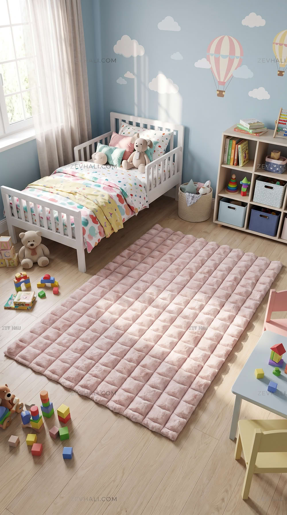 Zev Halı Nerm Pudra Kaymaz Keten Taban Yıkanabilir Tüy Dökmeyen Peluş Halı NR03