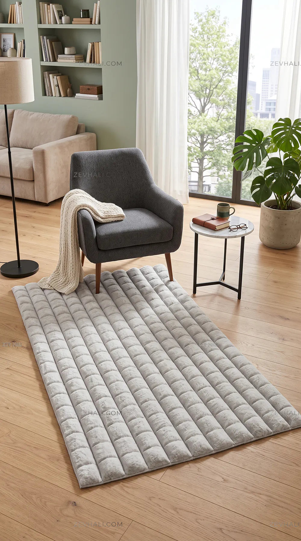 Zev Halı Nerm Gri Kaymaz Keten Taban Yıkanabilir Tüy Dökmeyen Peluş Halı NR04
