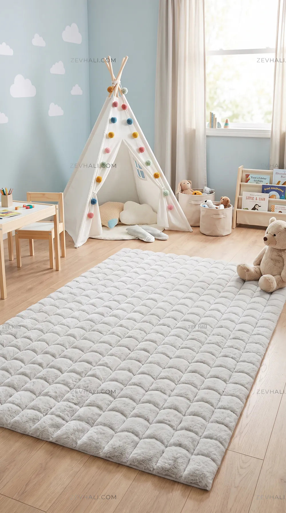 Zev Halı Nerm Gri Kaymaz Keten Taban Yıkanabilir Tüy Dökmeyen Peluş Halı NR04