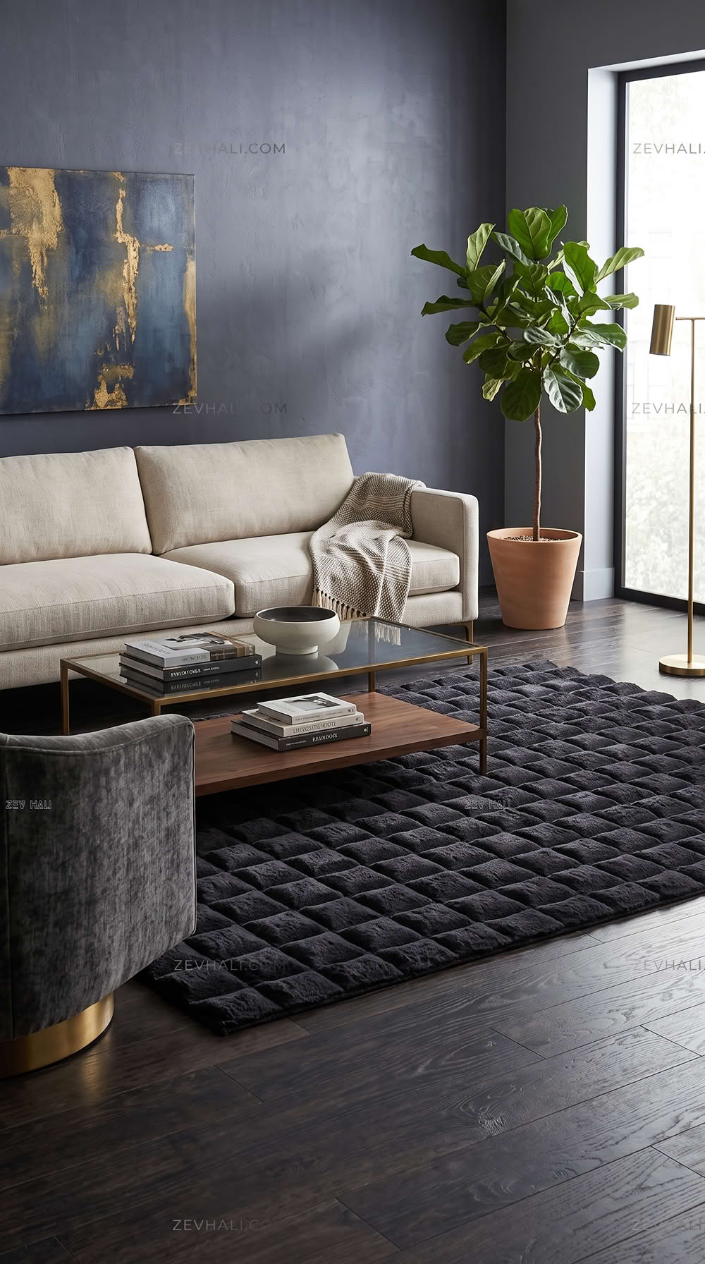 Zev Halı Nerm Antrasit Kaymaz Keten Taban Yıkanabilir Tüy Dökmeyen Peluş Halı NR05
