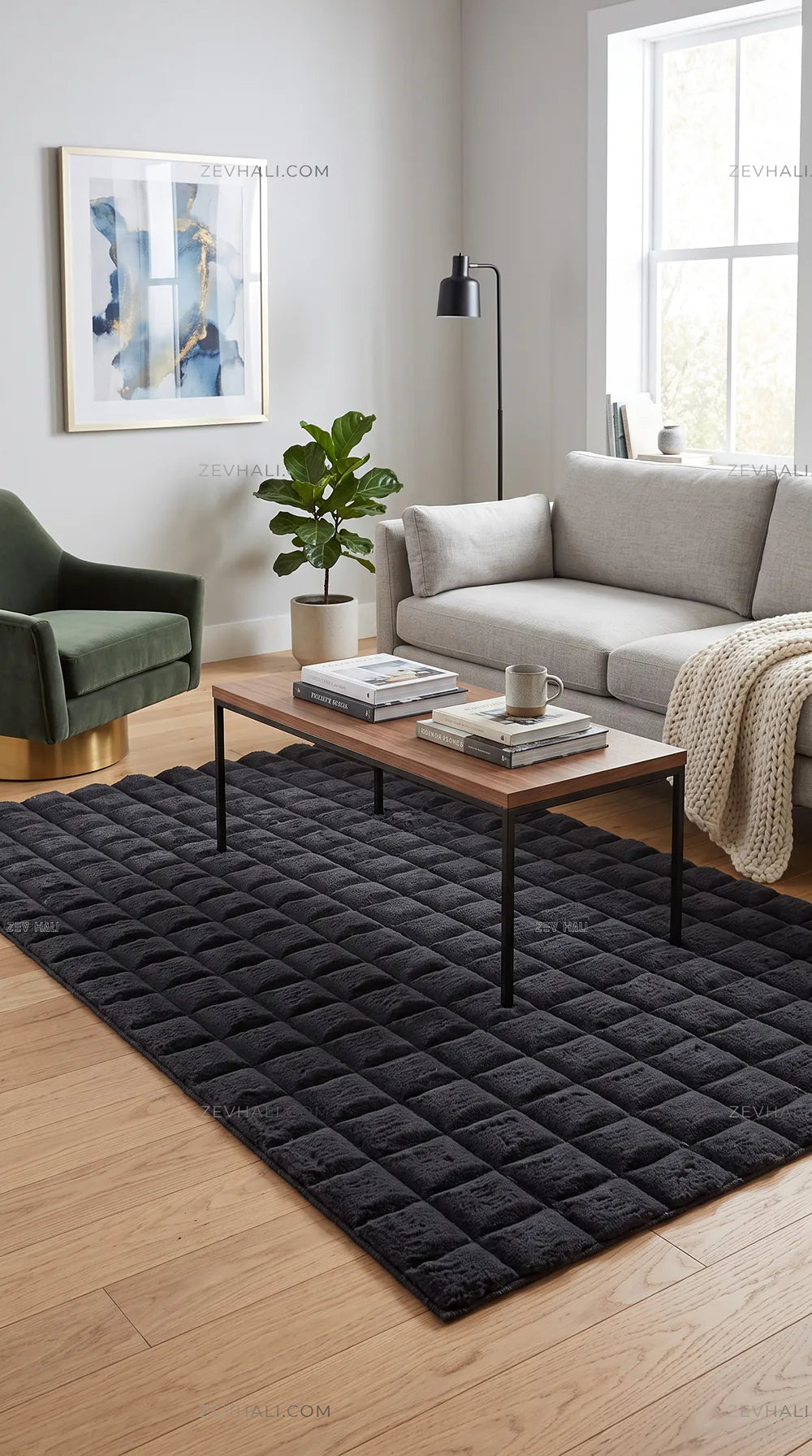 Zev Halı Nerm Antrasit Kaymaz Keten Taban Yıkanabilir Tüy Dökmeyen Peluş Halı NR05