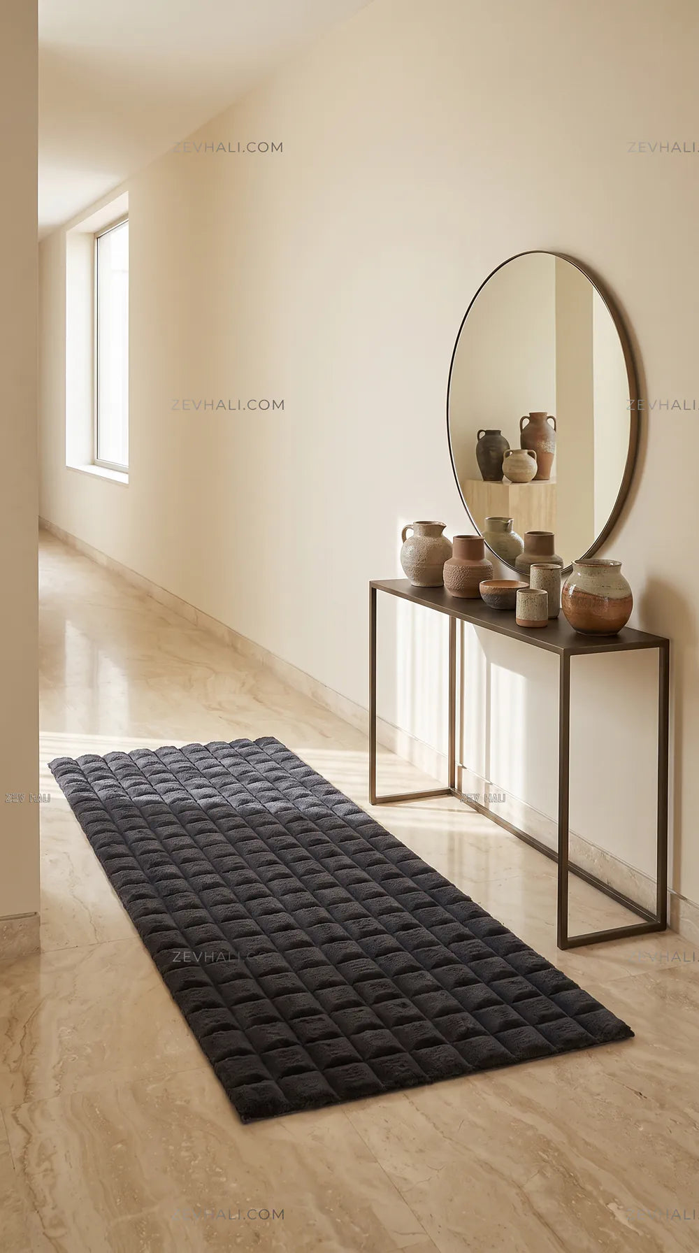 Zev Halı Nerm Antrasit Kaymaz Keten Taban Yıkanabilir Tüy Dökmeyen Peluş Halı NR05