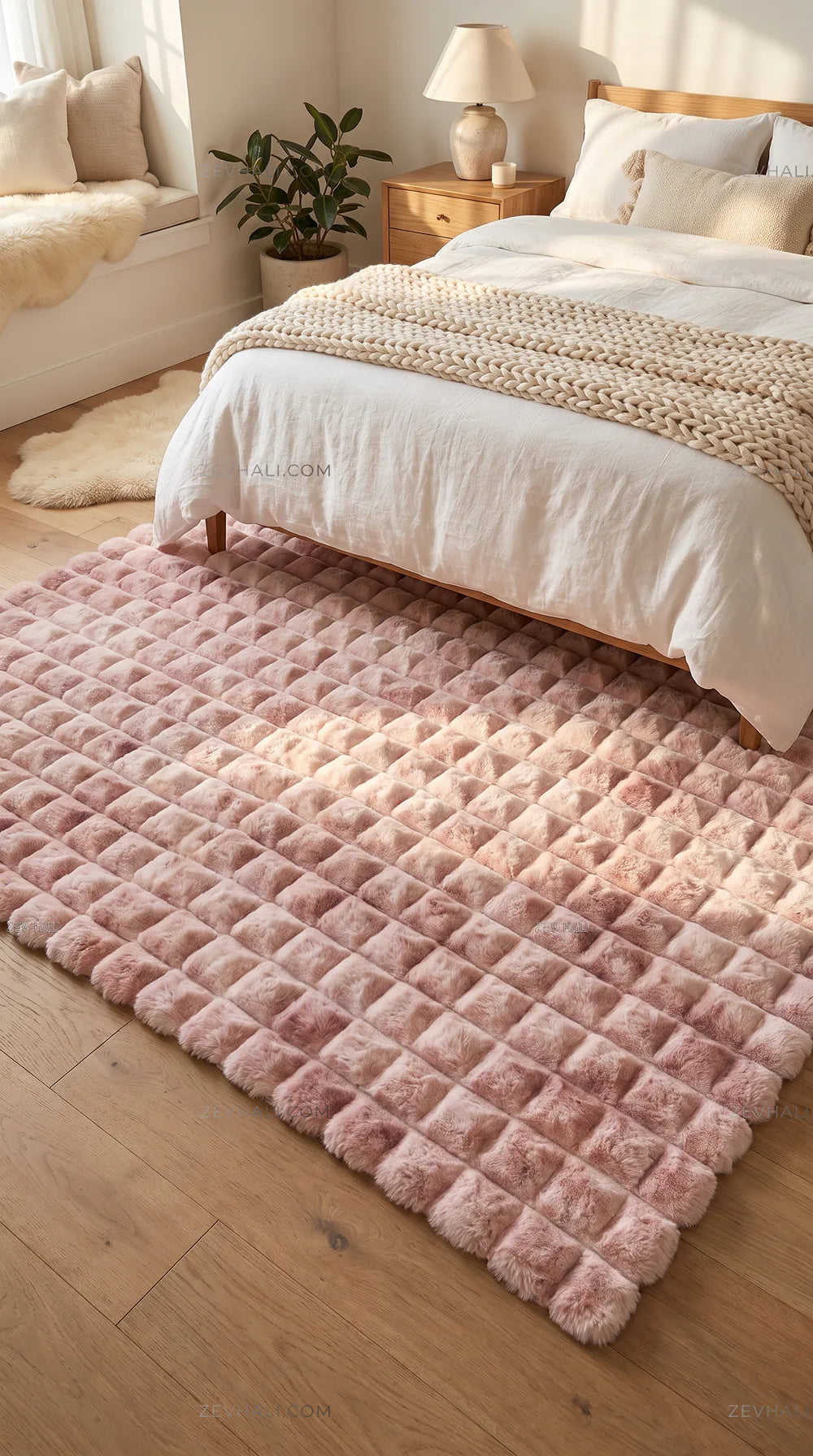Zev Halı Nerm Batik Pudra Kaymaz Keten Taban Yıkanabilir Tüy Dökmeyen Peluş Halı NR06