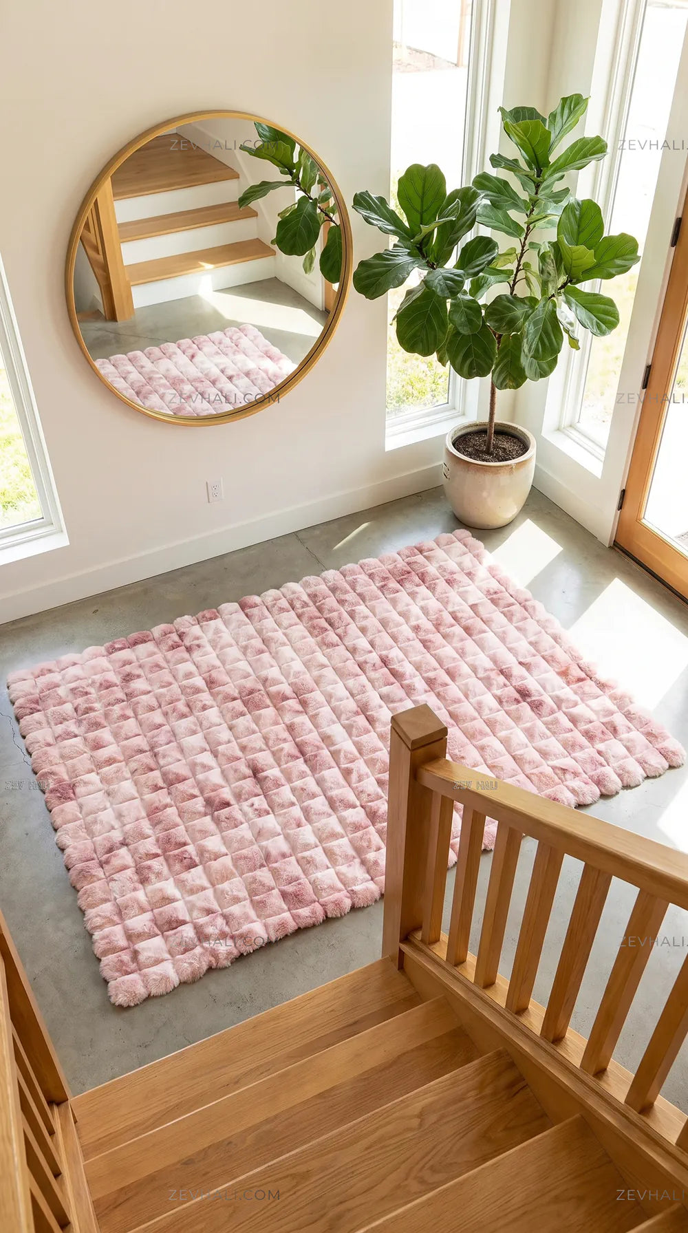 Zev Halı Nerm Batik Pudra Kaymaz Keten Taban Yıkanabilir Tüy Dökmeyen Peluş Halı NR06
