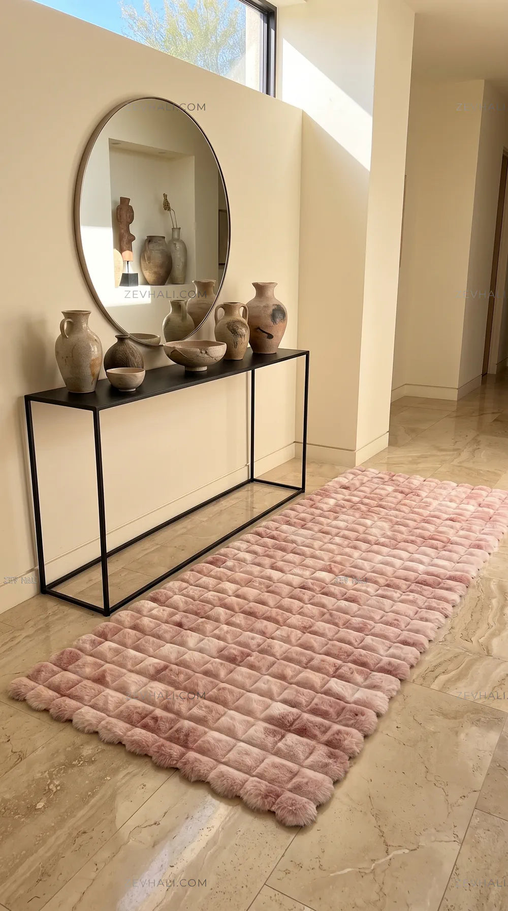 Zev Halı Nerm Batik Pudra Kaymaz Keten Taban Yıkanabilir Tüy Dökmeyen Peluş Halı NR06