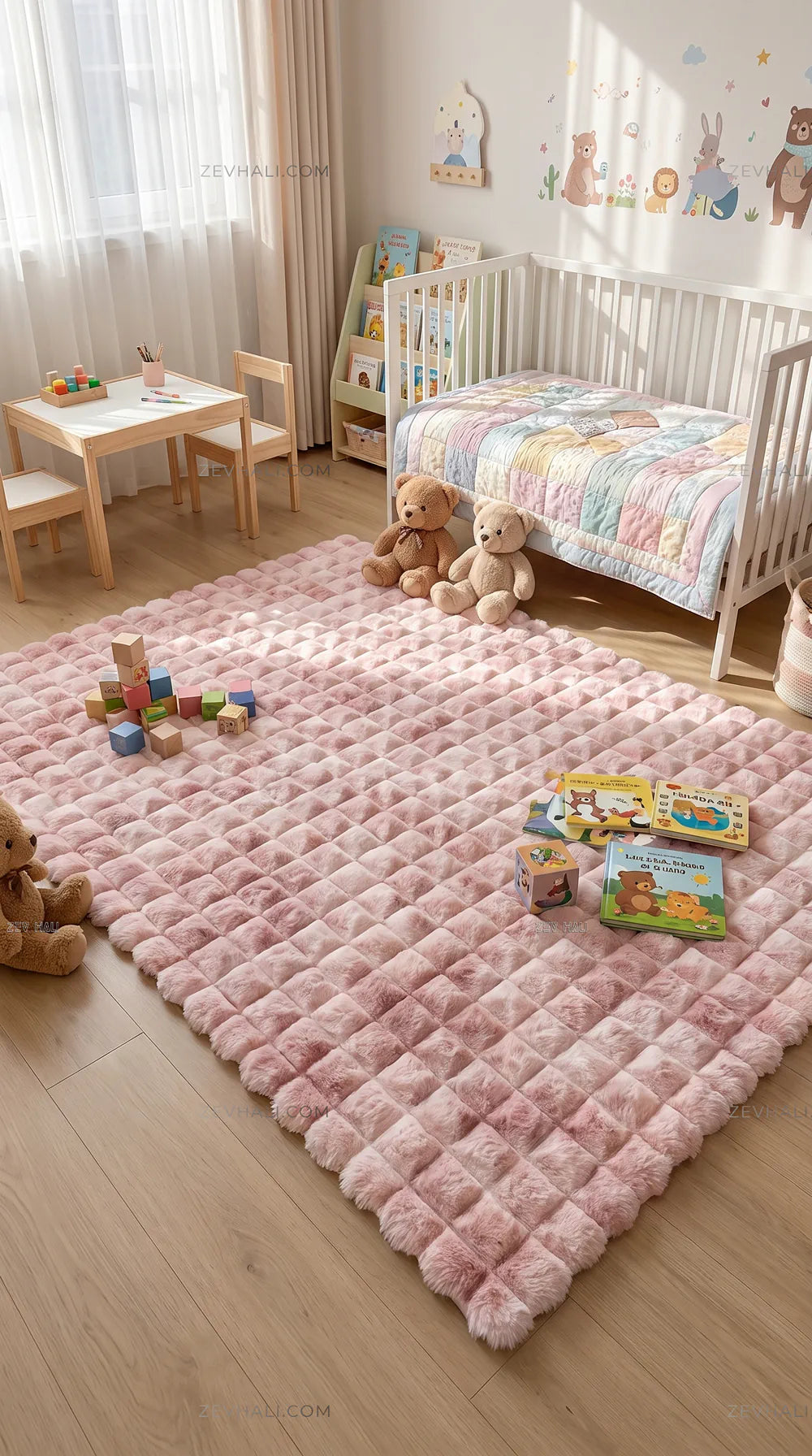 Zev Halı Nerm Batik Pudra Kaymaz Keten Taban Yıkanabilir Tüy Dökmeyen Peluş Halı NR06