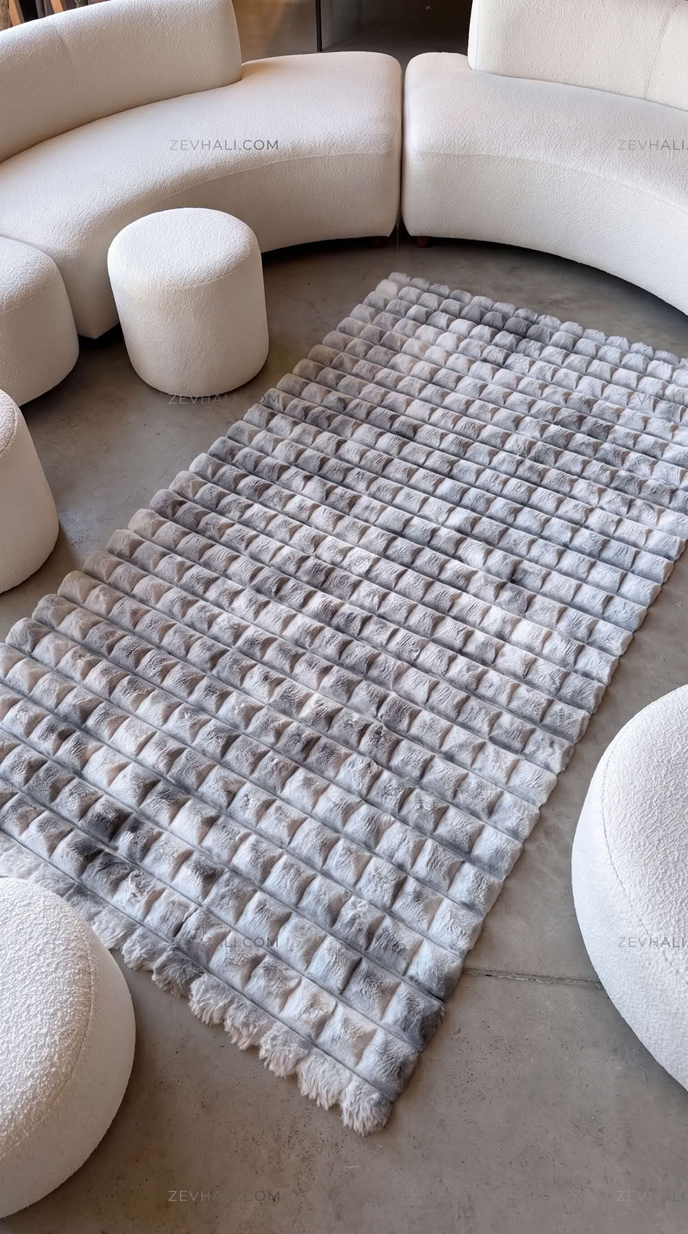 Zev Halı Nerm Batik Gri Kaymaz Keten Taban Yıkanabilir Tüy Dökmeyen Peluş Halı NR07