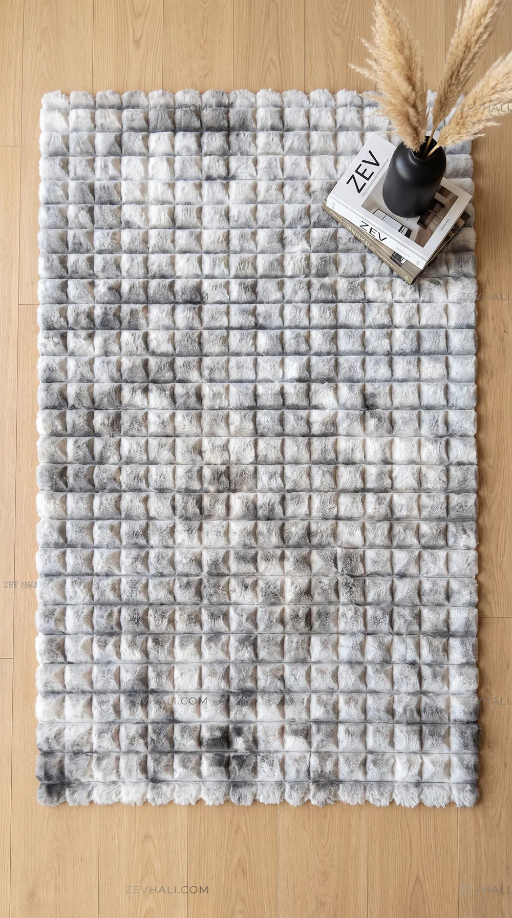 Zev Halı Nerm Batik Gri Kaymaz Keten Taban Yıkanabilir Tüy Dökmeyen Peluş Halı NR07