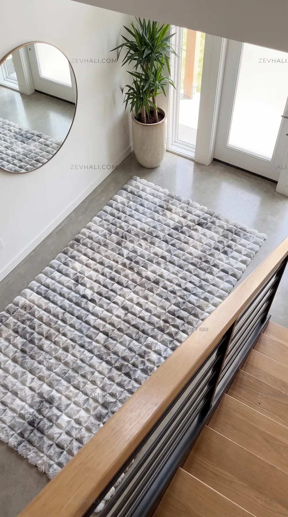 Zev Halı Nerm Batik Gri Kaymaz Keten Taban Yıkanabilir Tüy Dökmeyen Peluş Halı NR07