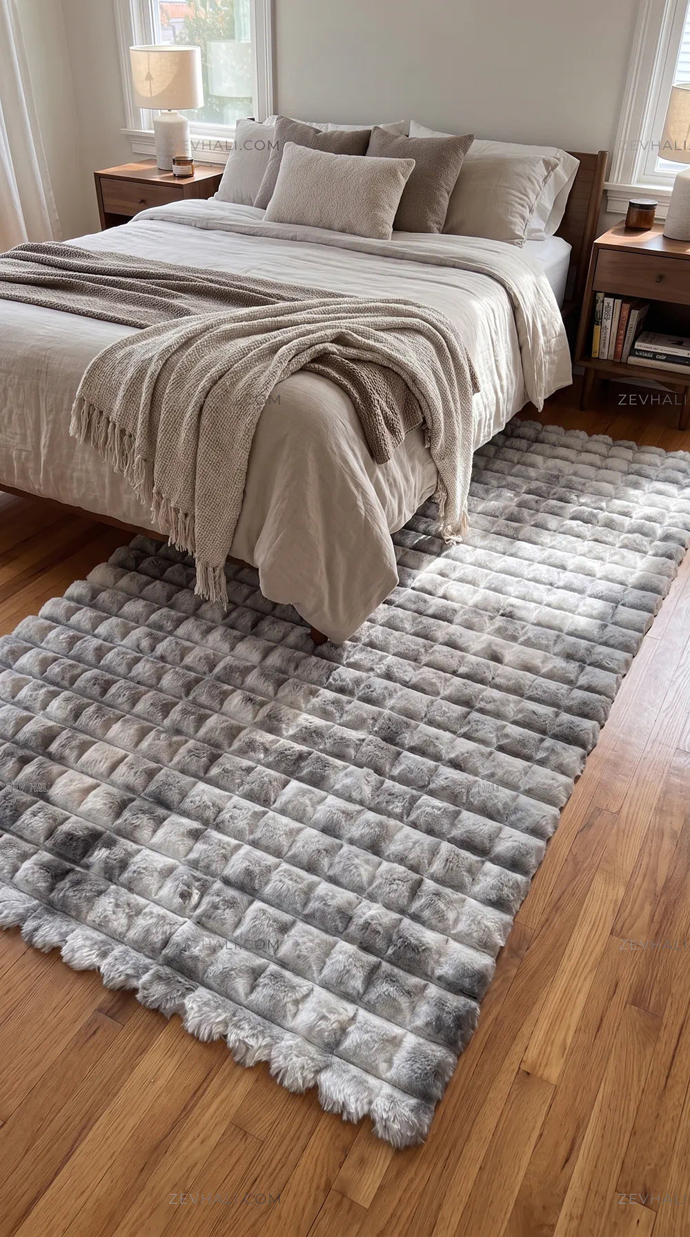 Zev Halı Nerm Batik Gri Kaymaz Keten Taban Yıkanabilir Tüy Dökmeyen Peluş Halı NR07