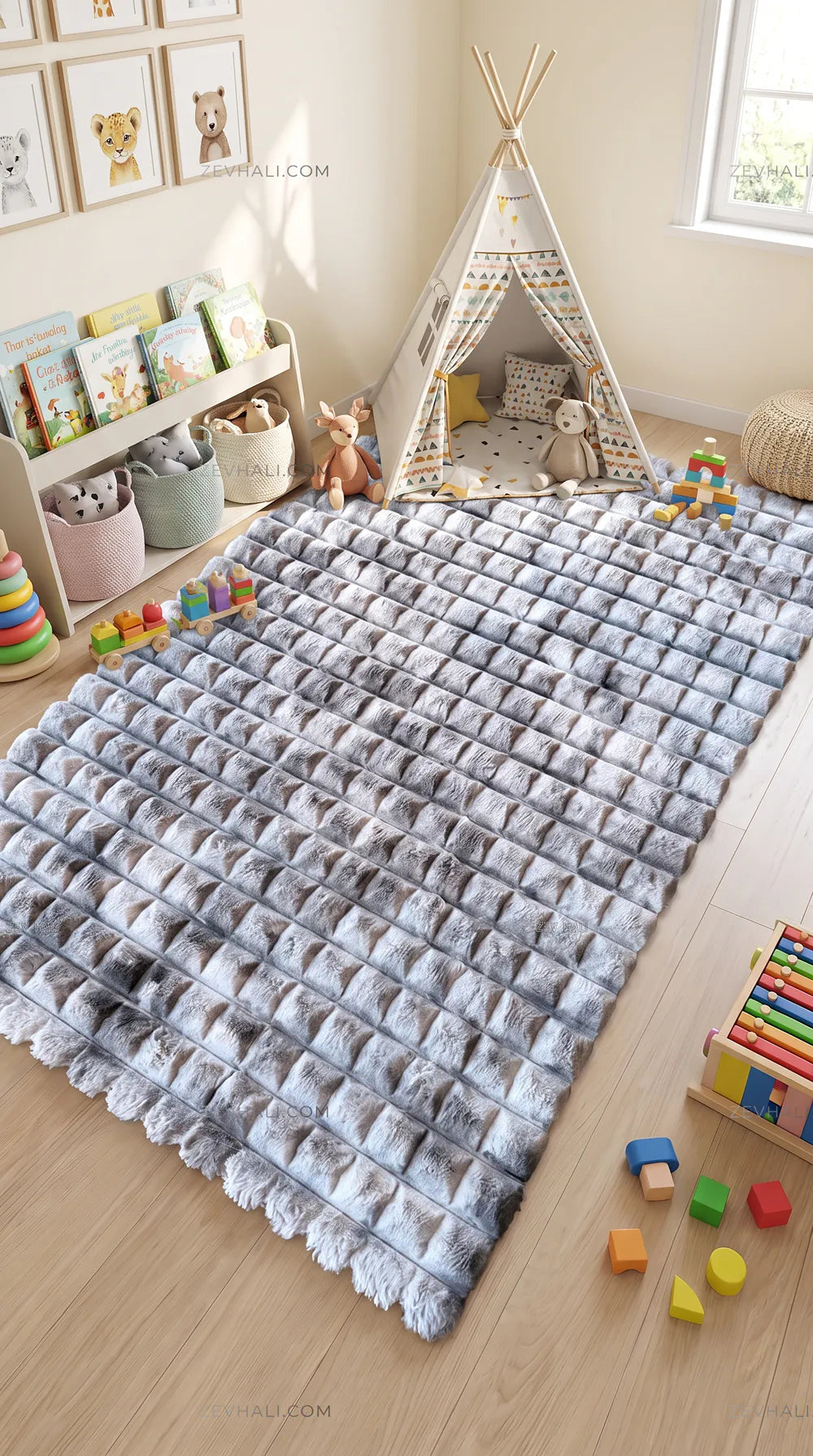 Zev Halı Nerm Batik Gri Kaymaz Keten Taban Yıkanabilir Tüy Dökmeyen Peluş Halı NR07