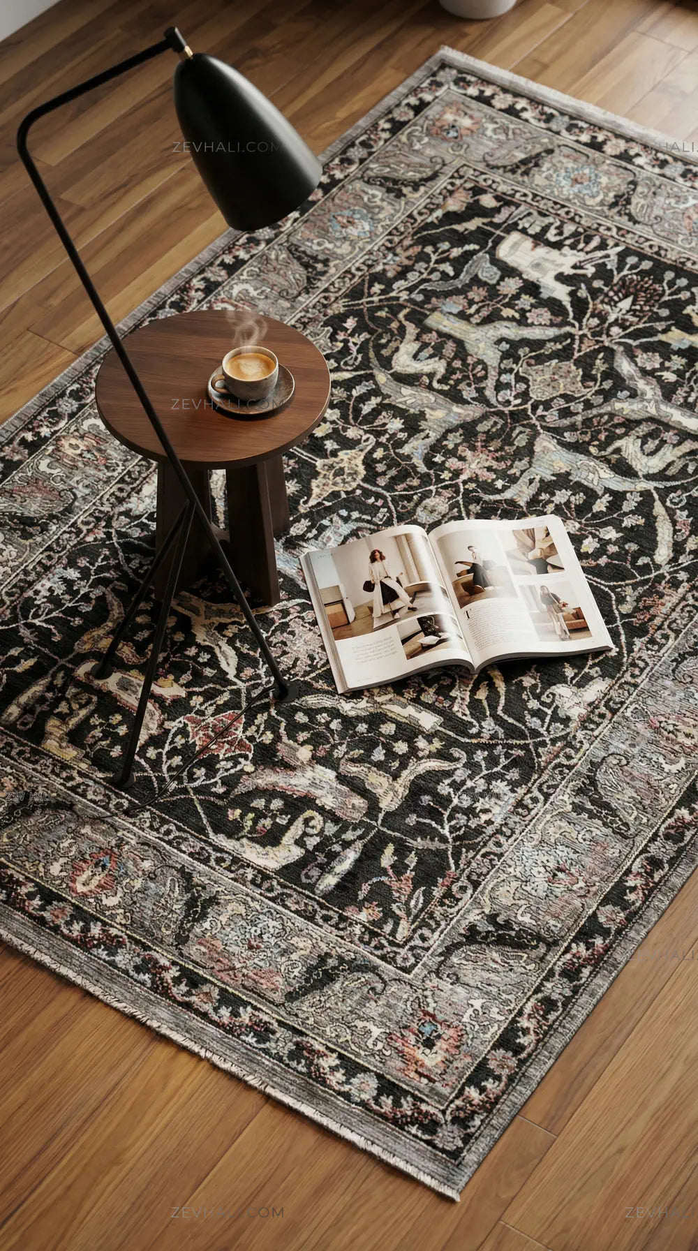Zev Halı Nostalji Siyah Vintage Etnik Salon Halısı No:3 | Vintage Halılar | Zev Halı