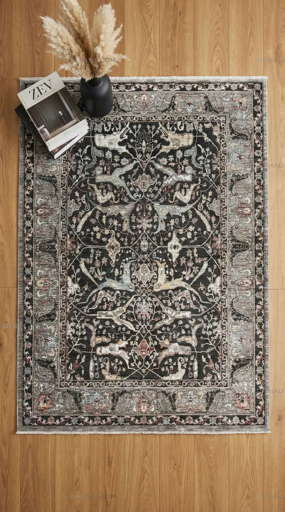 Zev Halı Nostalji Siyah Vintage Etnik Salon Halısı No:3 | Vintage Halılar | Zev Halı