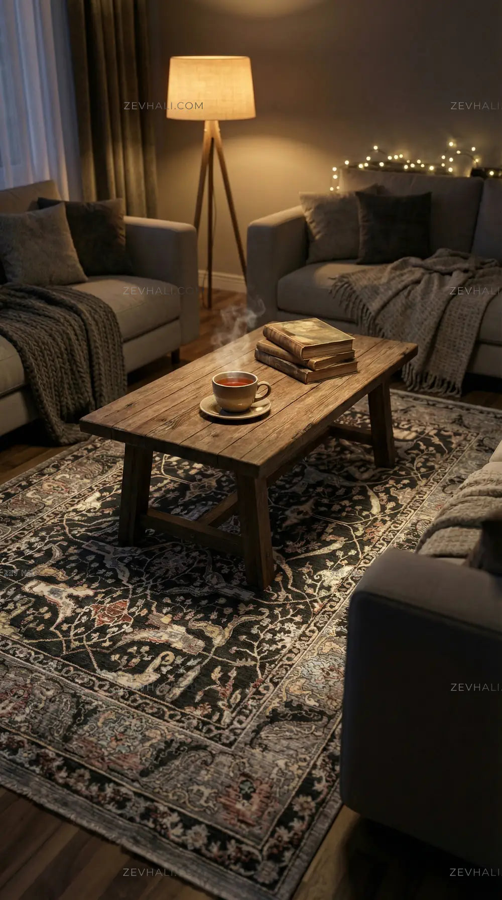 Zev Halı Nostalji Siyah Vintage Etnik Salon Halısı No:3 | Vintage Halılar | Zev Halı