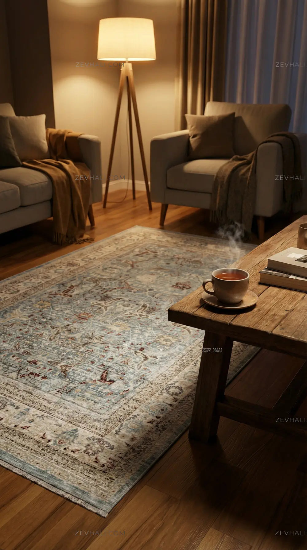 Zev Halı Nostalji Mavi Vintage Etnik Salon Halısı No:4 | Vintage Halılar | Zev Halı