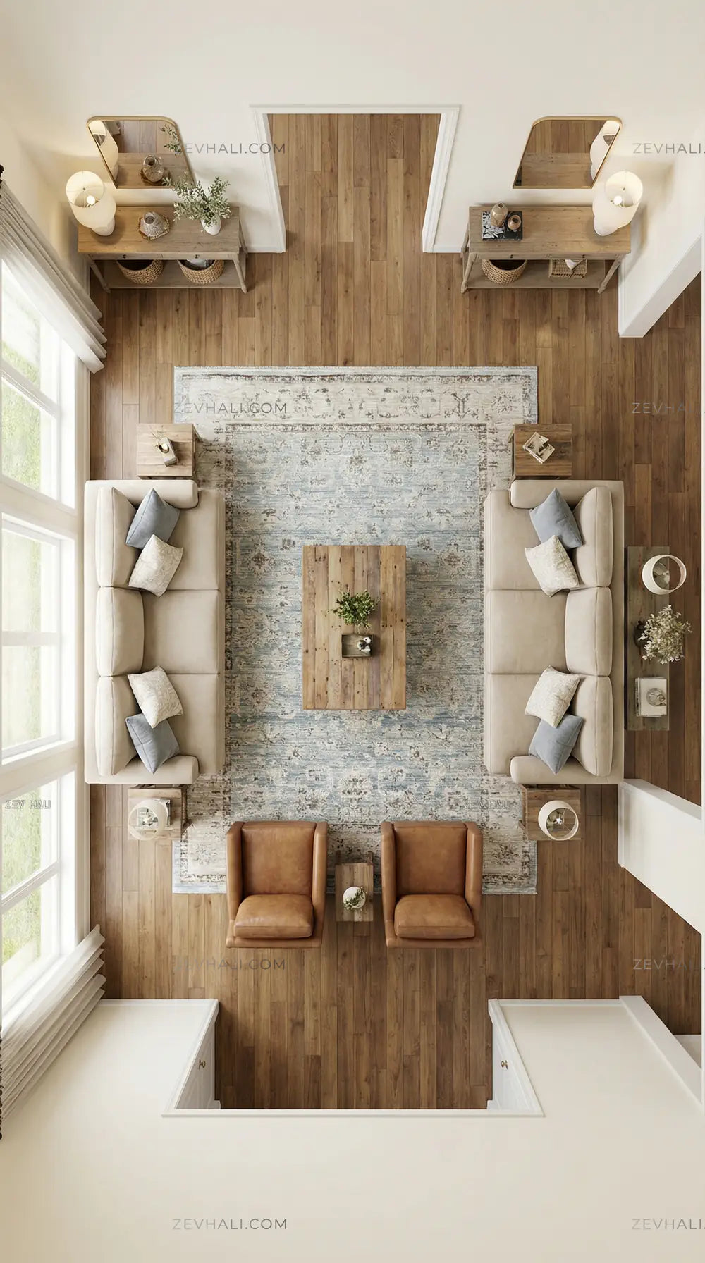 Zev Halı Nostalji Mavi Sorf Vintage Etnik Salon Halısı No:5 | Vintage Halılar | Zev Halı