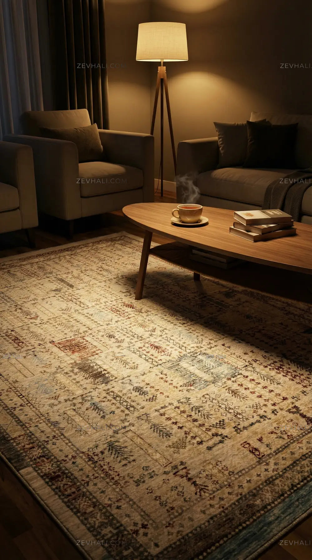 Zev Halı Nostalji Bej Aydınlık Vintage Etnik Salon Halısı No:6 | Vintage Halılar | Zev Halı