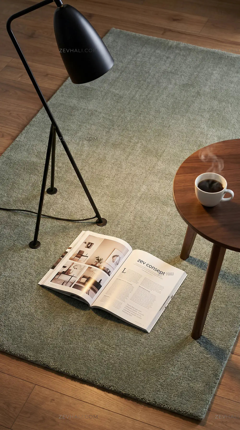 Zev Halı Pilosus Yeşil Doğal Dokuma Taban Özel Ölçü Shaggy Halı | Shaggy Halı | Zev Halı