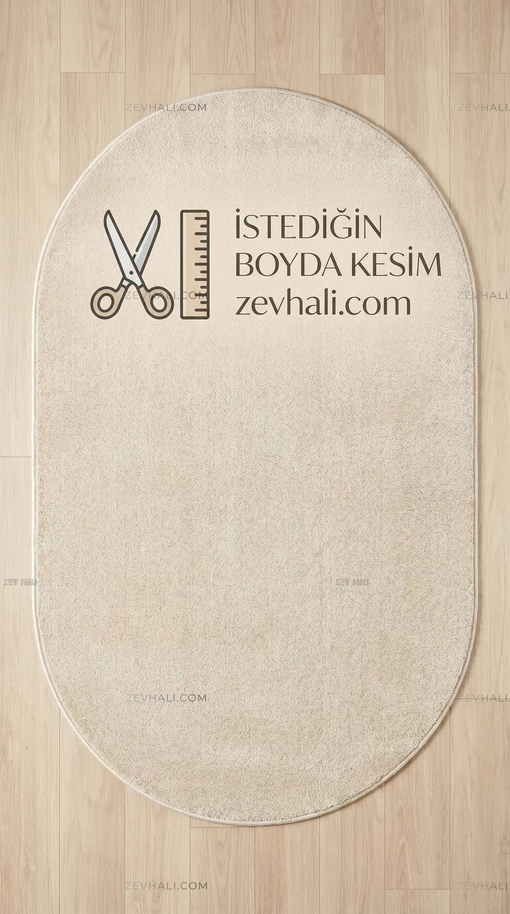 Zev Halı Pilosus Bej Oval Özel Ölçü Dokuma Taban Shaggy Halı | Shaggy Halı | Zev Halı