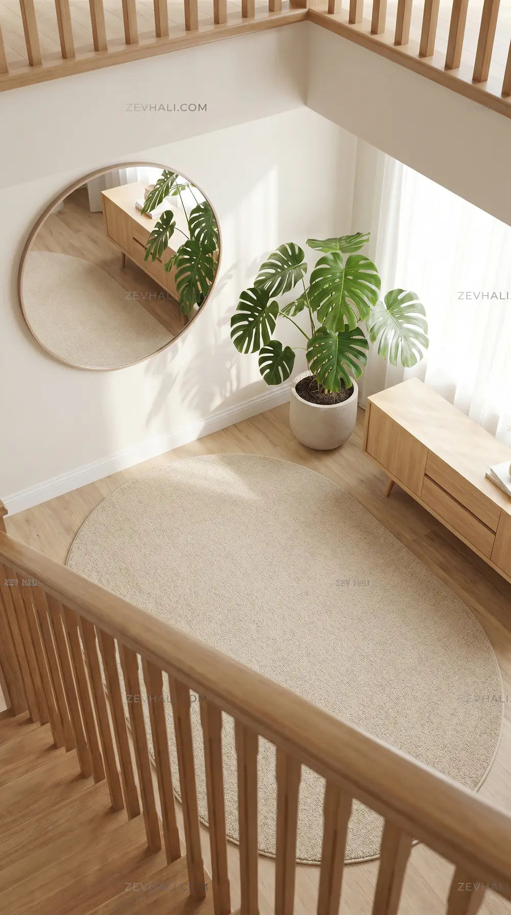 Zev Halı Pilosus Bej Oval Özel Ölçü Dokuma Taban Shaggy Halı | Shaggy Halı | Zev Halı