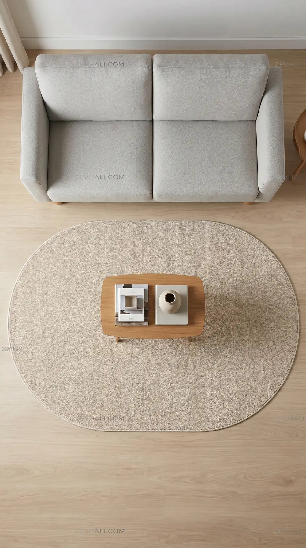 Zev Halı Pilosus Bej Oval Özel Ölçü Dokuma Taban Shaggy Halı | Shaggy Halı | Zev Halı