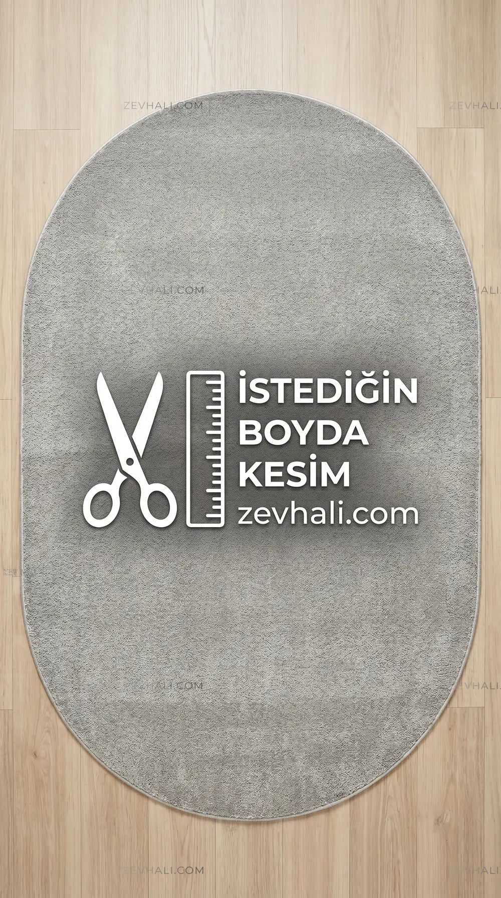 Zev Halı Pilosus Gri Oval Özel Ölçü Yumuşak Shaggy Dokuma Taban Halı | Shaggy Halı | Zev Halı