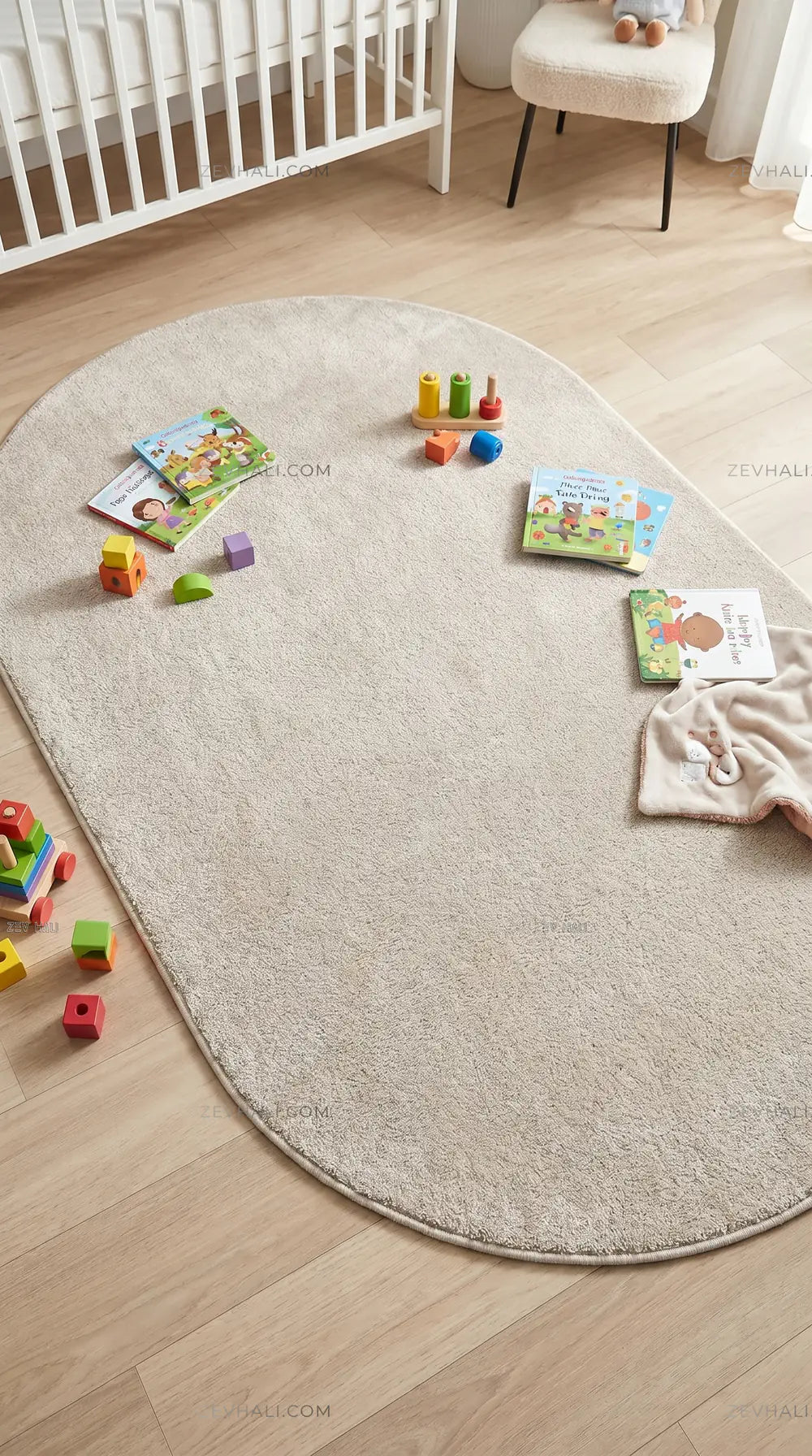 Zev Halı Pilosus Taş Rengi Oval Shaggy Özel Ölçü Dokuma Taban Halı