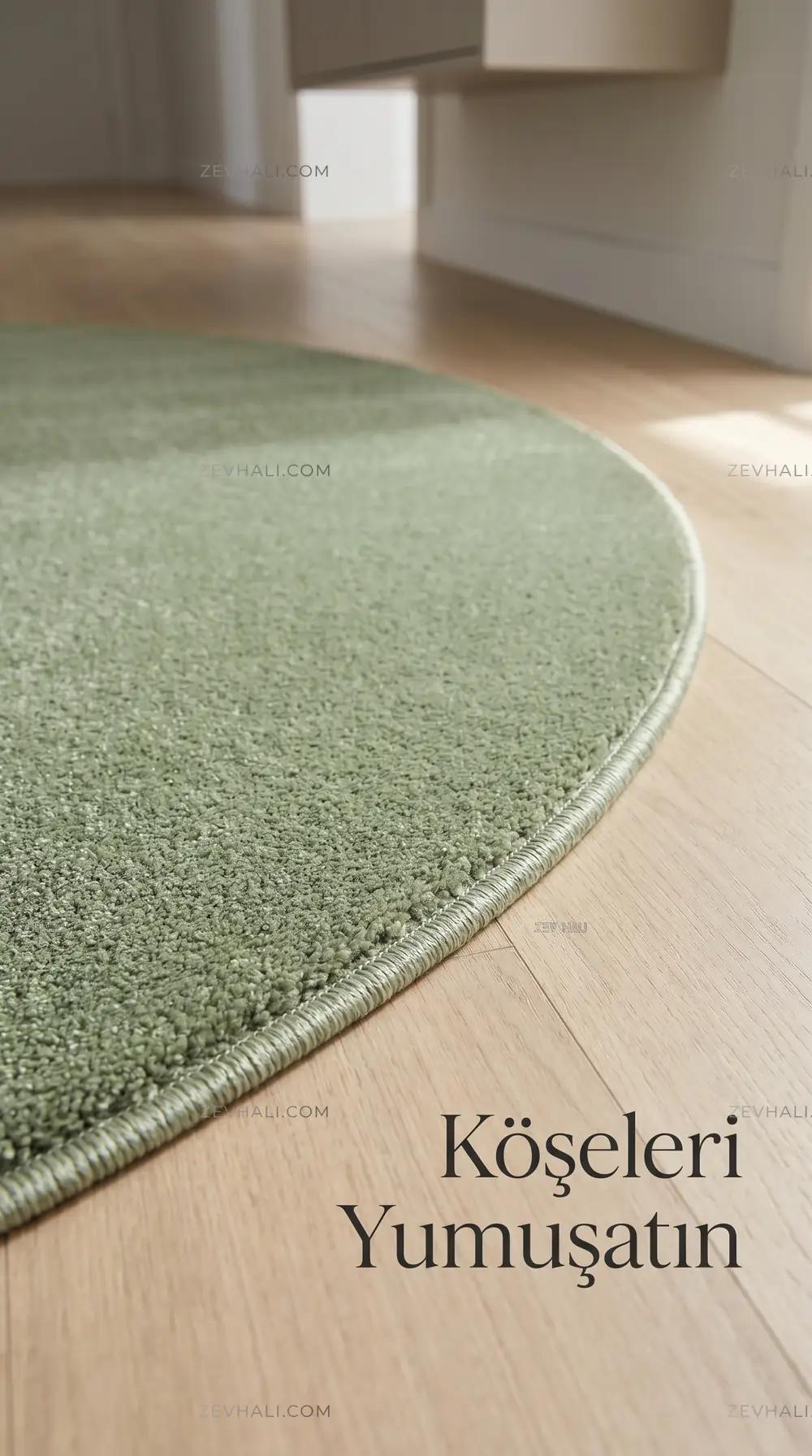 Zev Halı Pilosus Yeşil Oval Peluş Shaggy Özel Ölçü Dokuma Taban Halı
