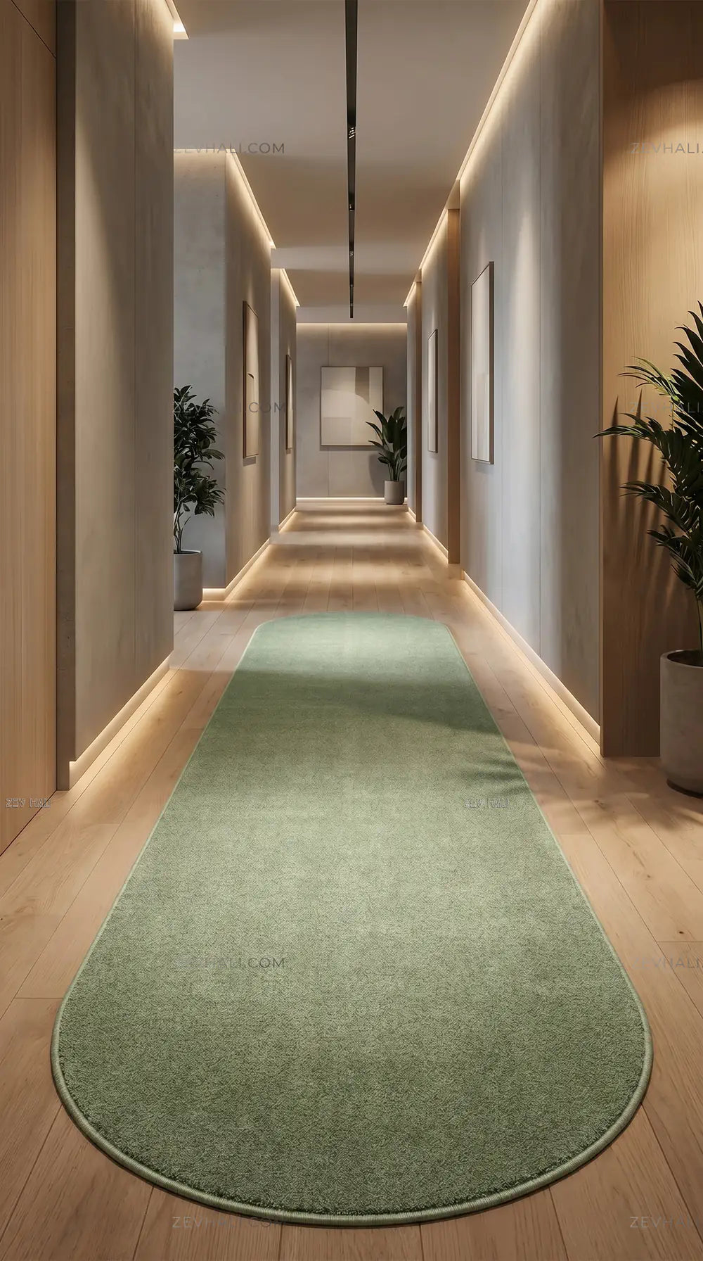 Zev Halı Pilosus Yeşil Oval Peluş Shaggy Özel Ölçü Dokuma Taban Halı