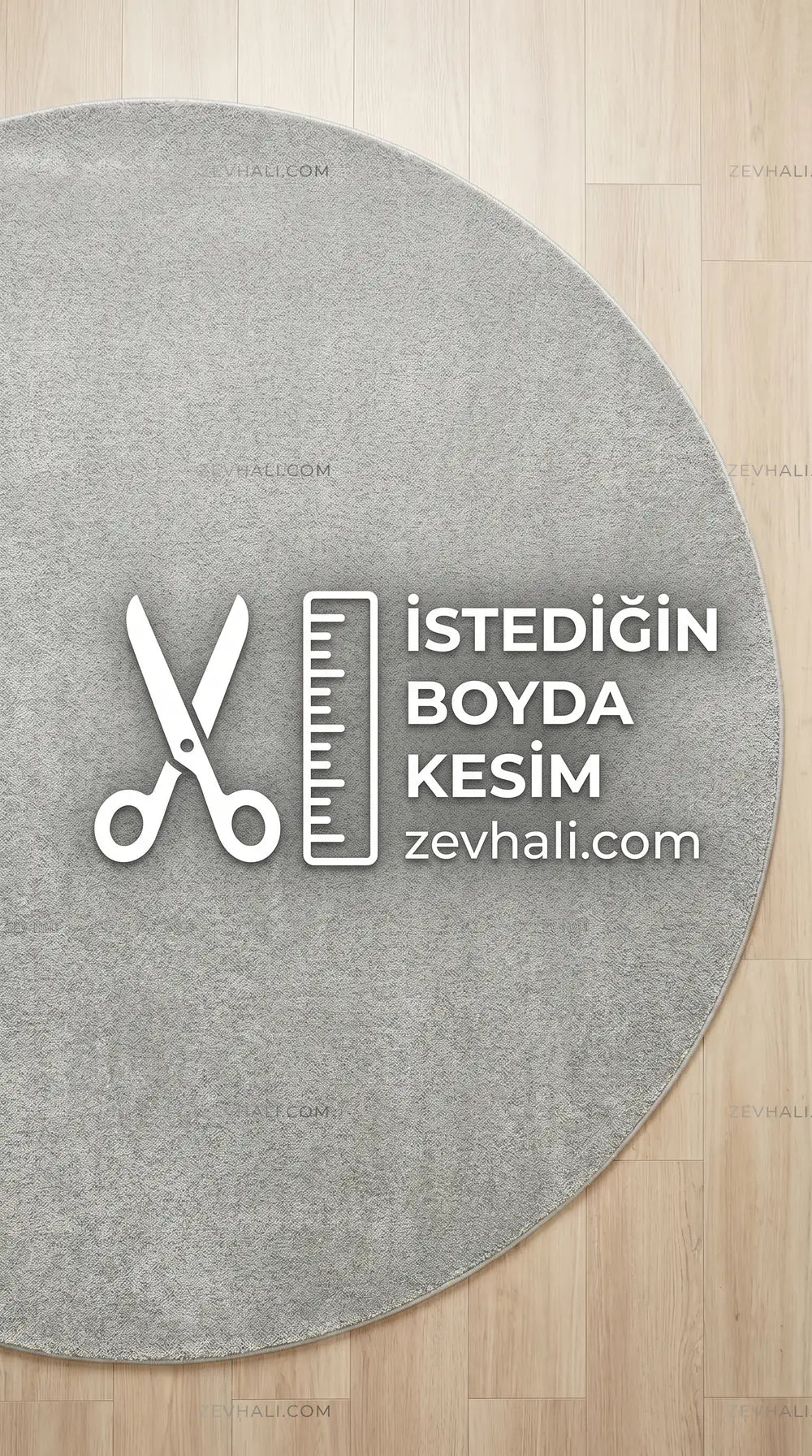 Zev Halı Pilosus Gri Daire Shaggy Özel Ölçü Dokuma Taban Peluş Halı | Shaggy Halı | Zev Halı