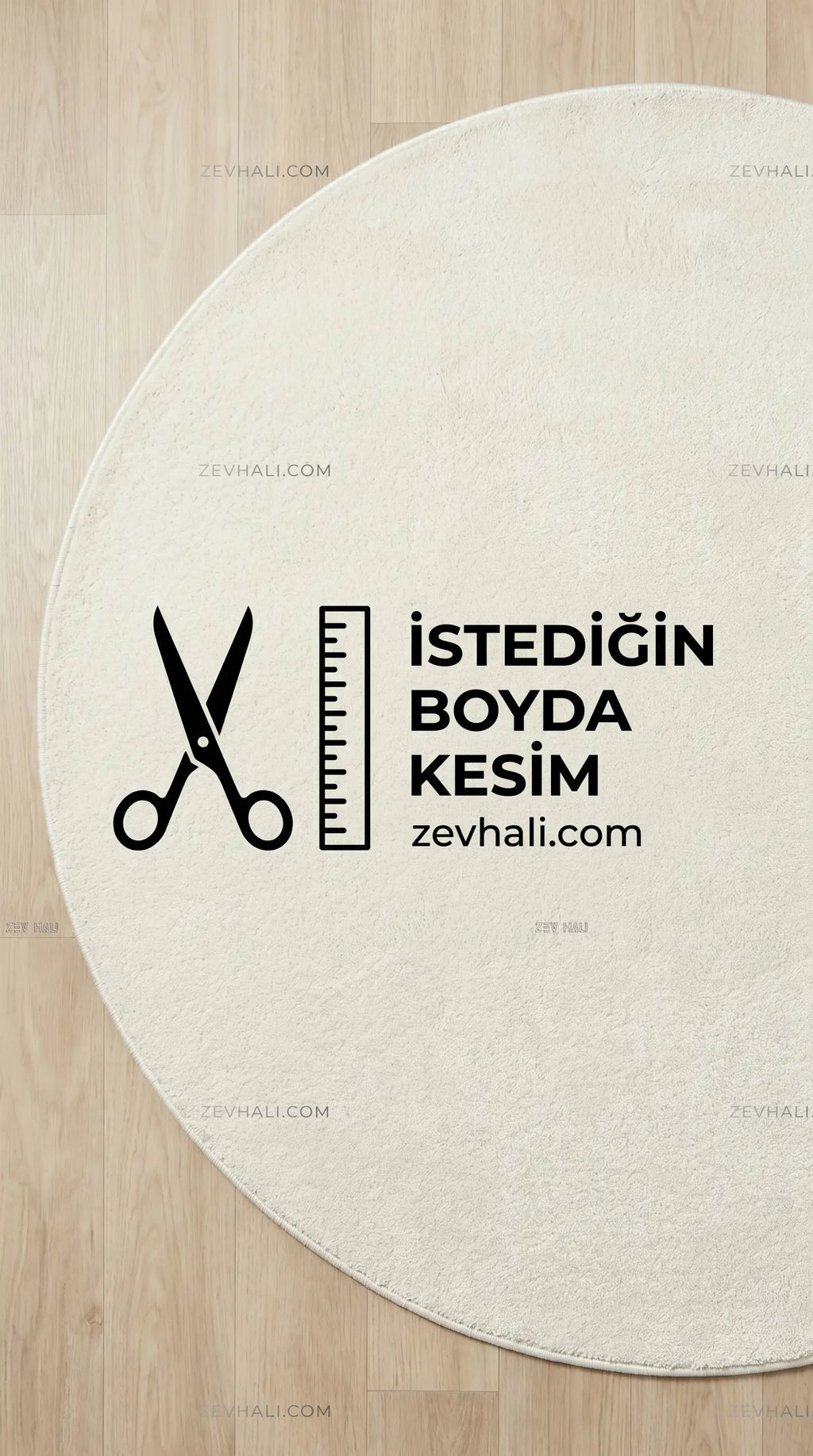 Zev Halı Pilosus Krem Daire Shaggy Özel Ölçü Dokuma Taban Halı | Shaggy Halı | Zev Halı