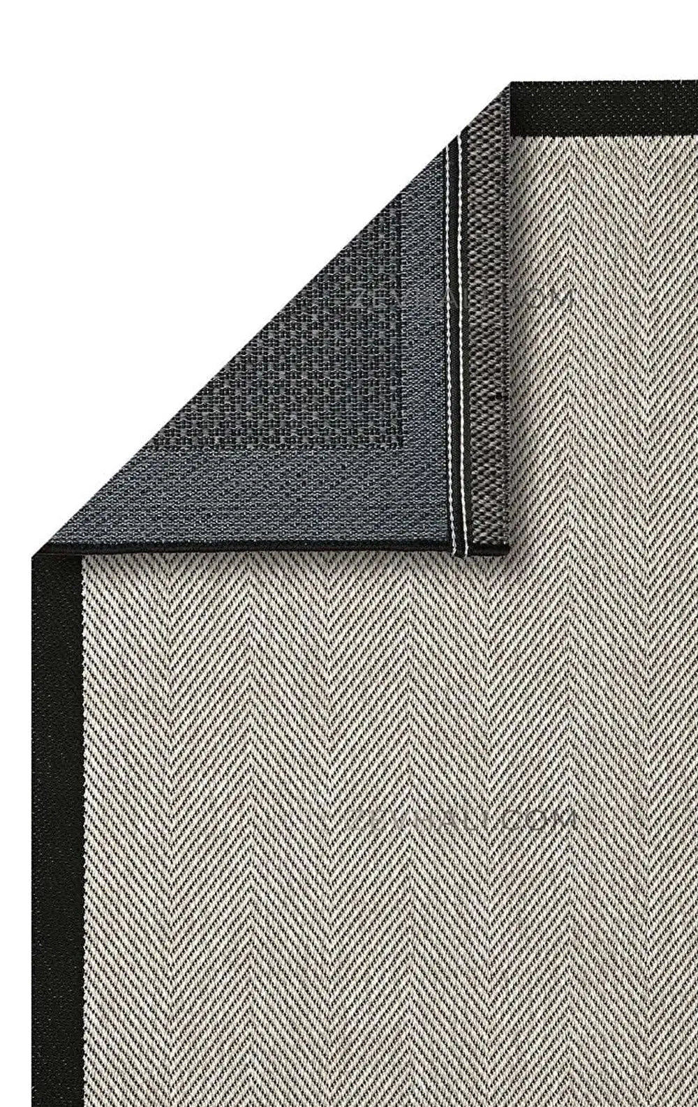 Zev Halı Sisal Plus Bej Siyah Balıksırtı Çerçeveli Makinede Yıkanabilir Salon Halısı ZS08 | Sisal Halı | Zev Halı