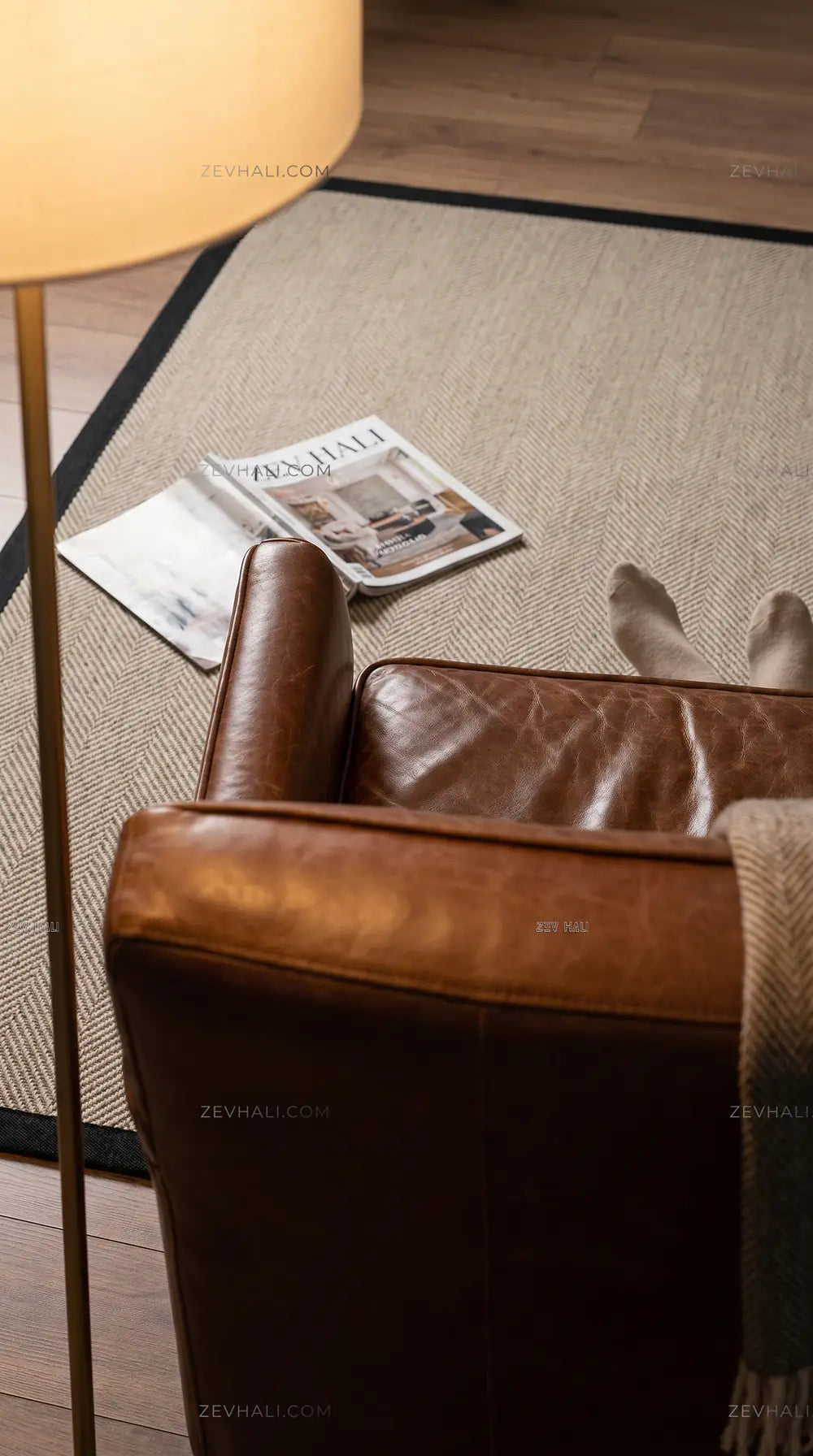 Zev Halı Sisal Plus Bej Siyah Balıksırtı Çerçeveli Makinede Yıkanabilir Salon Halısı ZS08 | Sisal Halı | Zev Halı
