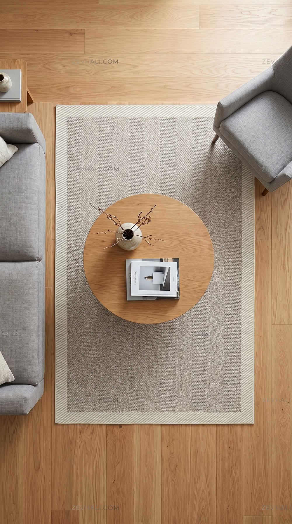 Zev Halı Sisal Plus Bej Krem Balıksırtı Çerçeveli Makinede Yıkanabilir Salon Mutfak Halısı ZS09 | Sisal Halı | Zev Halı