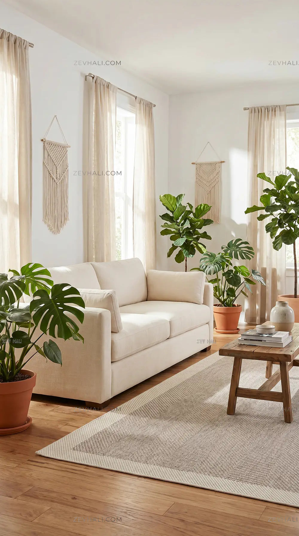 Zev Halı Sisal Plus Bej Krem Balıksırtı Çerçeveli Makinede Yıkanabilir Salon Mutfak Halısı ZS09 | Sisal Halı | Zev Halı