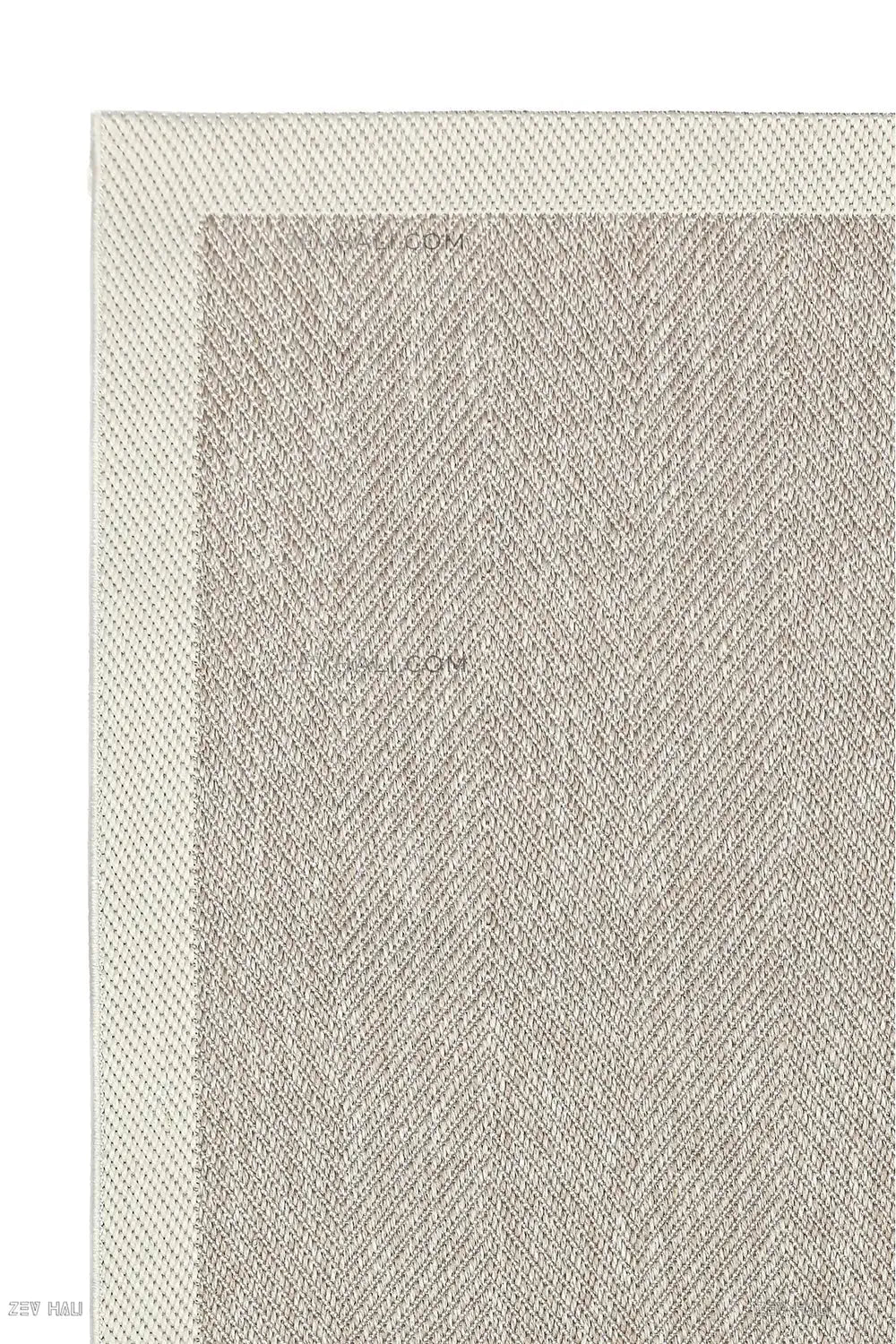 Zev Halı Sisal Plus Bej Krem Balıksırtı Çerçeveli Makinede Yıkanabilir Salon Mutfak Halısı ZS09 | Sisal Halı | Zev Halı