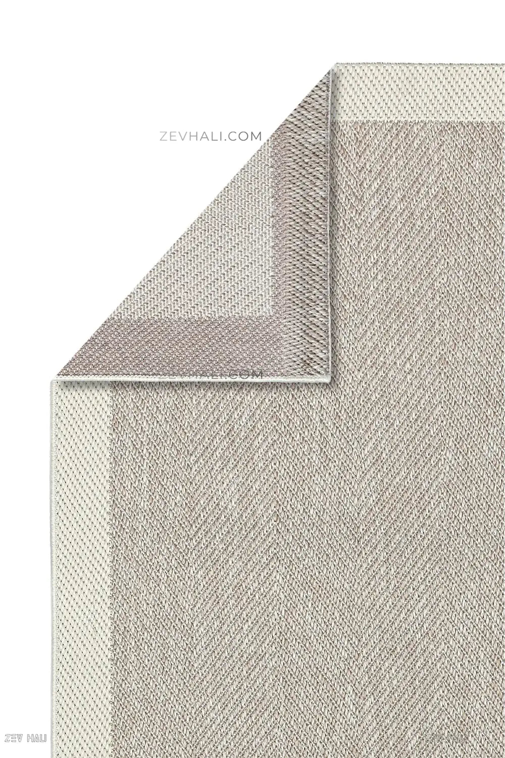 Zev Halı Sisal Plus Bej Krem Balıksırtı Çerçeveli Makinede Yıkanabilir Salon Mutfak Halısı ZS09 | Sisal Halı | Zev Halı