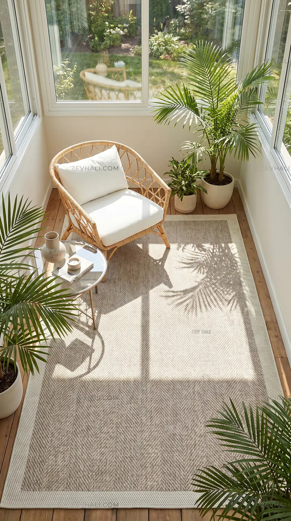 Zev Halı Sisal Plus Bej Krem Balıksırtı Çerçeveli Makinede Yıkanabilir Salon Mutfak Halısı ZS09 | Sisal Halı | Zev Halı