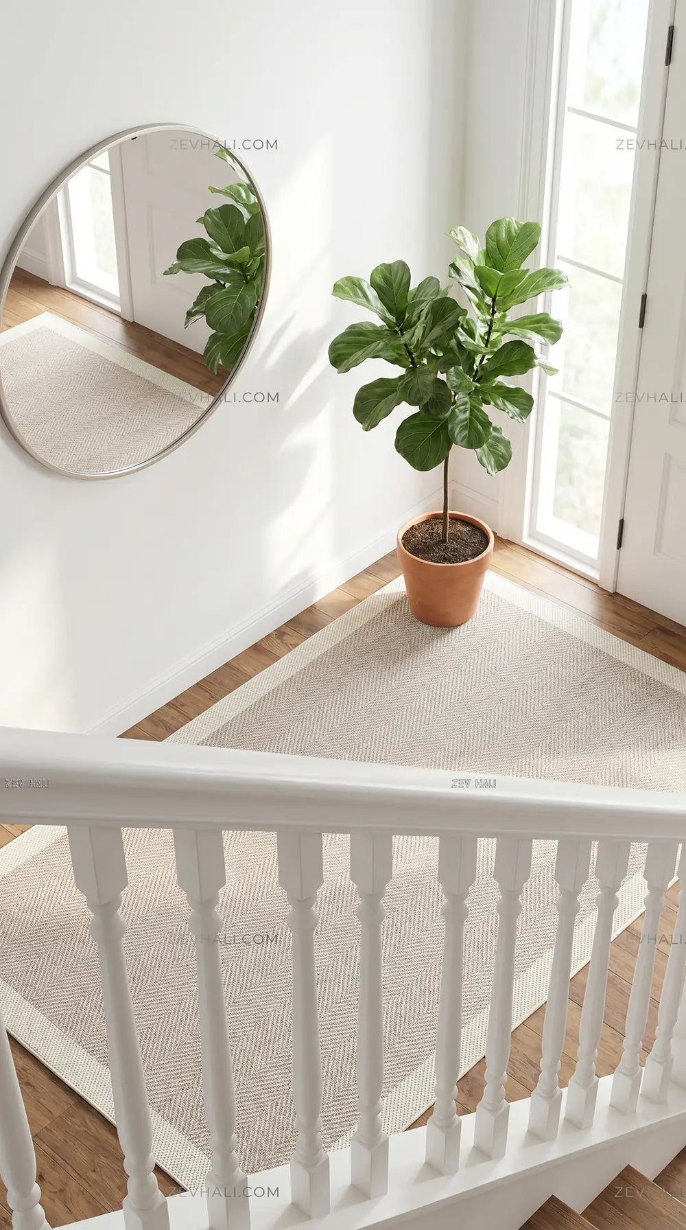 Zev Halı Sisal Plus Bej Krem Balıksırtı Çerçeveli Makinede Yıkanabilir Salon Mutfak Halısı ZS09 | Sisal Halı | Zev Halı