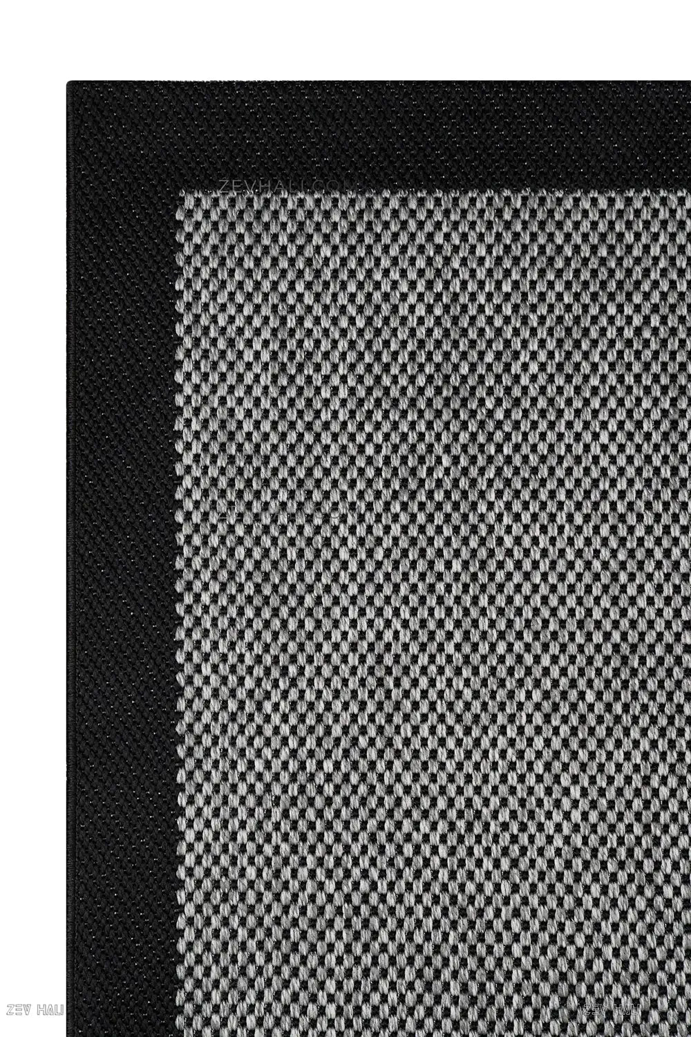 Zev Halı Sisal Plus Gri Siyah Çerçeveli Makinede Yıkanabilir Salon Mutfak Balkon Halısı ZS10 | Sisal Halı | Zev Halı