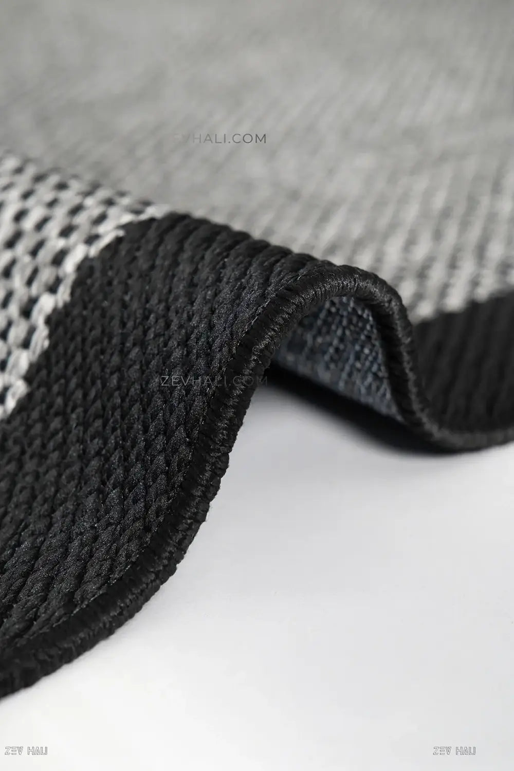 Zev Halı Sisal Plus Gri Siyah Çerçeveli Makinede Yıkanabilir Salon Mutfak Balkon Halısı ZS10 | Sisal Halı | Zev Halı