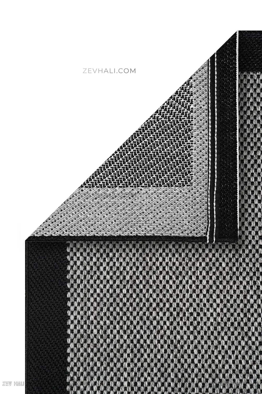 Zev Halı Sisal Plus Gri Siyah Çerçeveli Makinede Yıkanabilir Salon Mutfak Balkon Halısı ZS10 | Sisal Halı | Zev Halı
