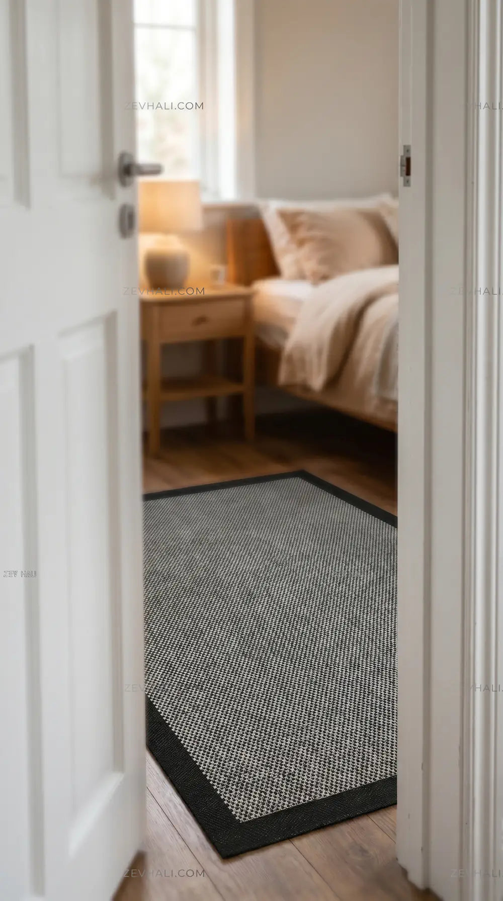 Zev Halı Sisal Plus Gri Siyah Çerçeveli Makinede Yıkanabilir Salon Mutfak Balkon Halısı ZS10 | Sisal Halı | Zev Halı